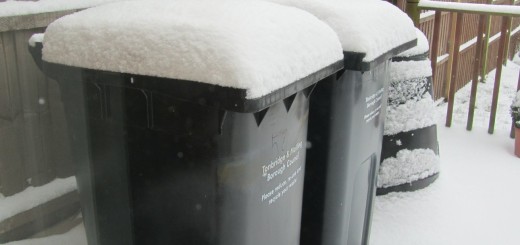 Compost bins in snow
